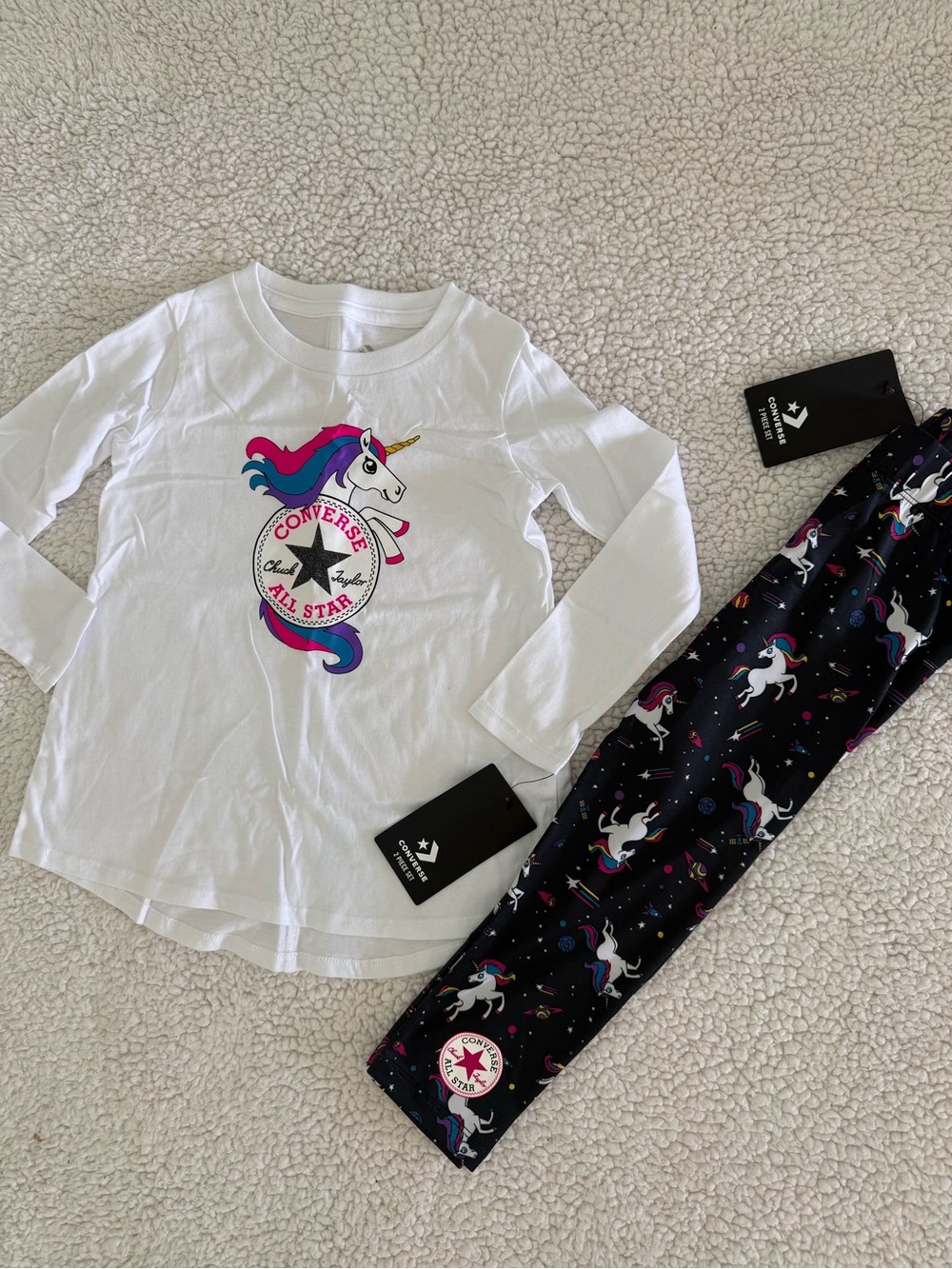 New Sz 4T Converse Girls Unicorn Set - White & Black shirt, leggings